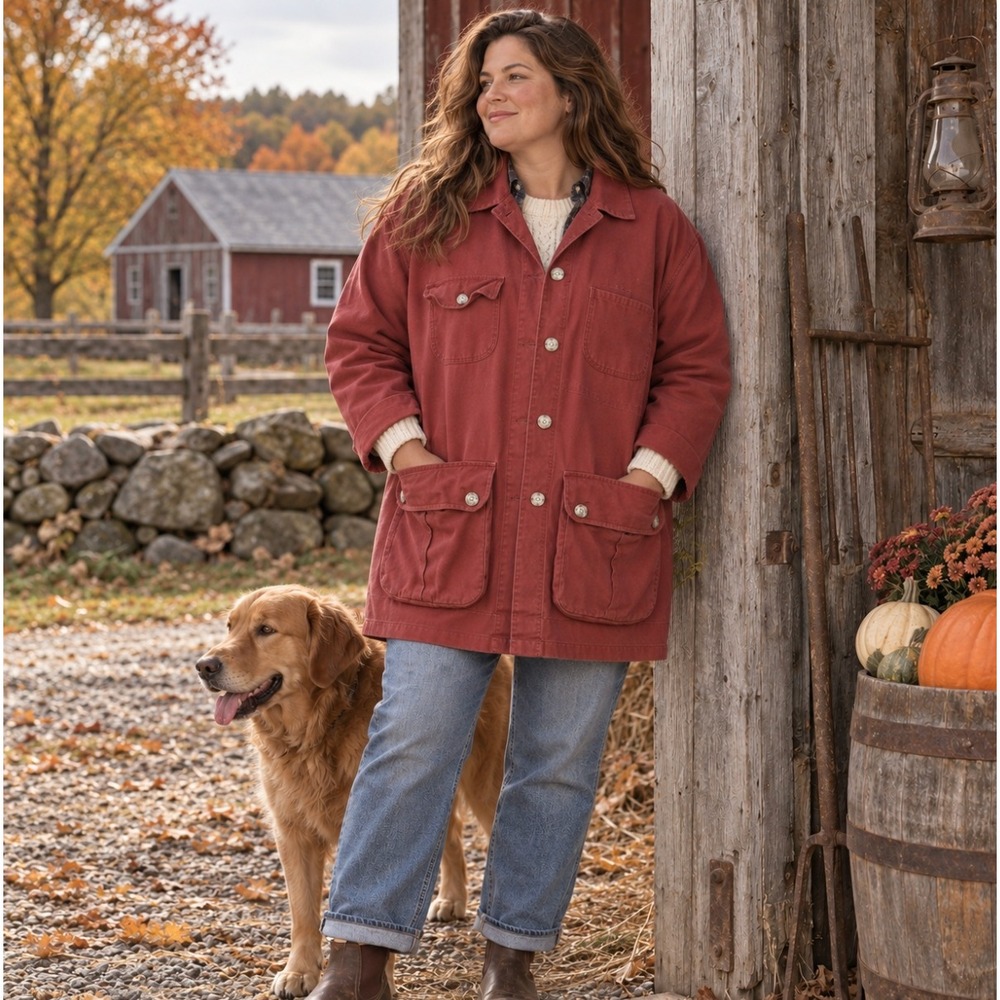 Eddie Bauer Womens XXL Tall Red Cotton Canvas Utility Barn Jacket Field Coat 90s